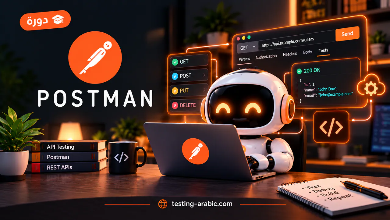 غلاف دورة دليل احتراف اختبـار الـ APIs بـاستخدام Postman 🔻
